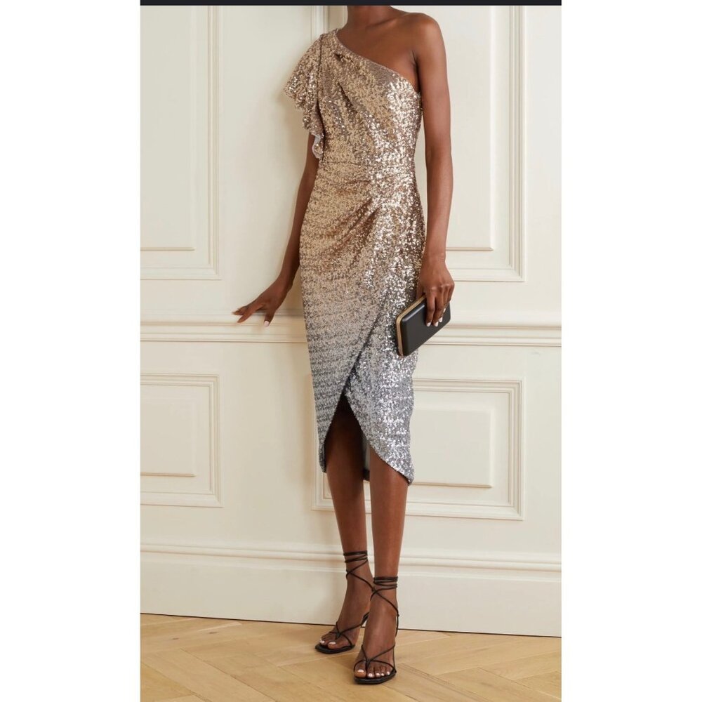 Marchesa Notte Ombre Sequin One-Shoulder Flutter Dress Size 6 Retails $895